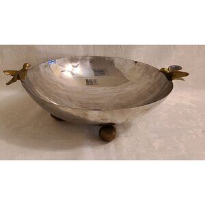 Vintage Silver Plated Bowl Brass Bird Handles Centerpiece 11"
